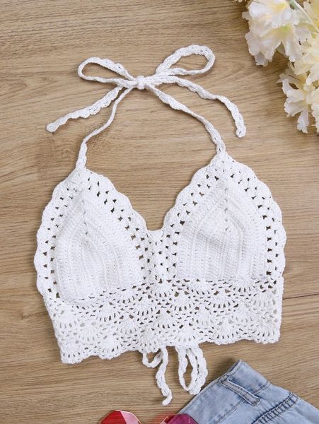 crochet halter cover up h37u#, White;black