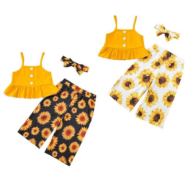 1-5y summer infant kids girls clothes sets 3pcs single breasted ruffles sleeveless vest sunflowers print wide leg pant clothing, White
1-5y summer infant kids girls clothes sets 3pcs single breasted ruffles sleeveless vest sunflowers print wide leg pant clothing, White
