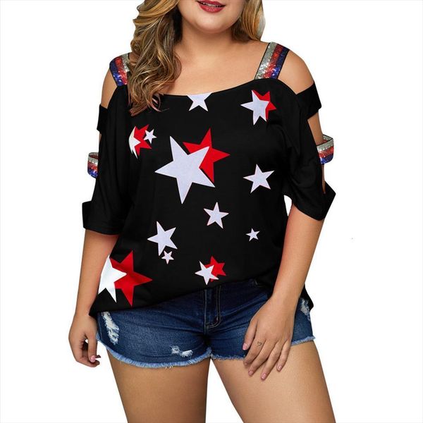 plus size casual summer women tees flag print off shoulder slings shirt camisetas verano mujer, White
plus size casual summer women tees flag print off shoulder slings shirt camisetas verano mujer, White