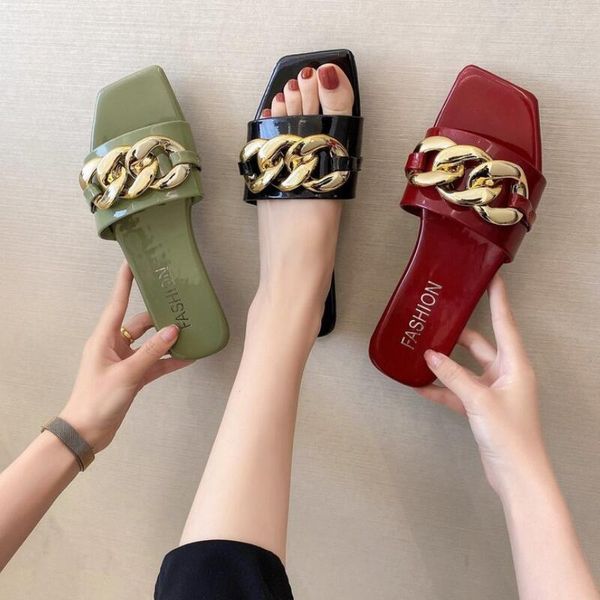 summer women slippers gold chain flat beach flip flops ladies square toe sandal slip on slides, Black
summer women slippers gold chain flat beach flip flops ladies square toe sandal slip on slides, Black