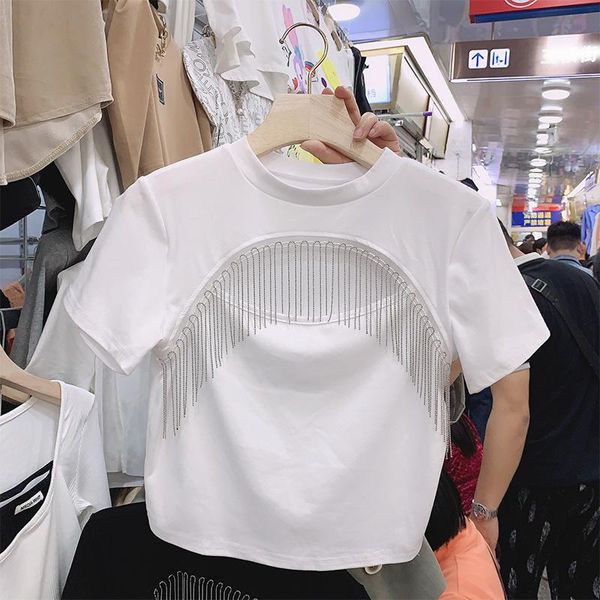 short sleeve t-shirt for women tassel hollow-out slim-fit navel-exposed bottoming shirt ladies crop women's, White
short sleeve t-shirt for women tassel hollow-out slim-fit navel-exposed bottoming shirt ladies crop women's, White