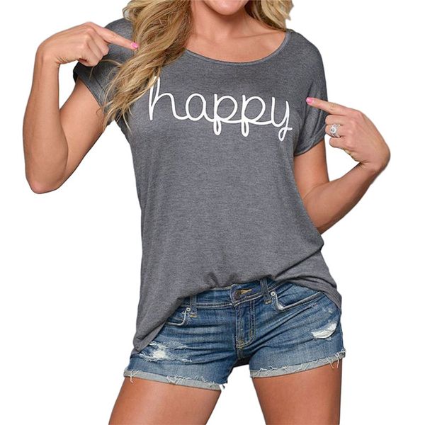 

women's t shirt happy letter printed summer t shirt fashion short sleeve tees o neck casual t-shirts camisetas mujer nv28 rf, White