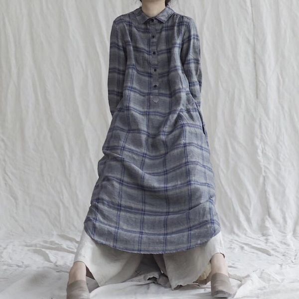 johnature women linen shirt dresses vintage turn-down collar plaid clothes autumn button loose female casual dress 210521, Black;gray
johnature women linen shirt dresses vintage turn-down collar plaid clothes autumn button loose female casual dress 210521, Black;gray