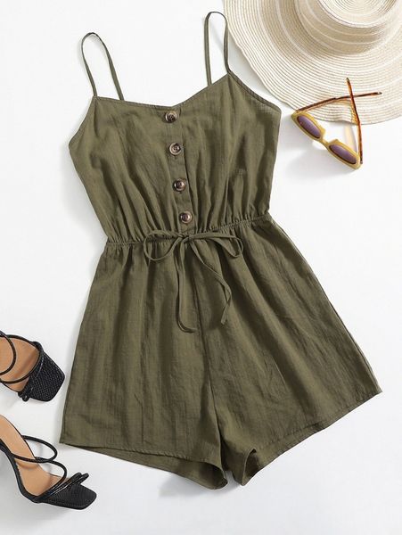 single breasted cami romper o2iv#, White