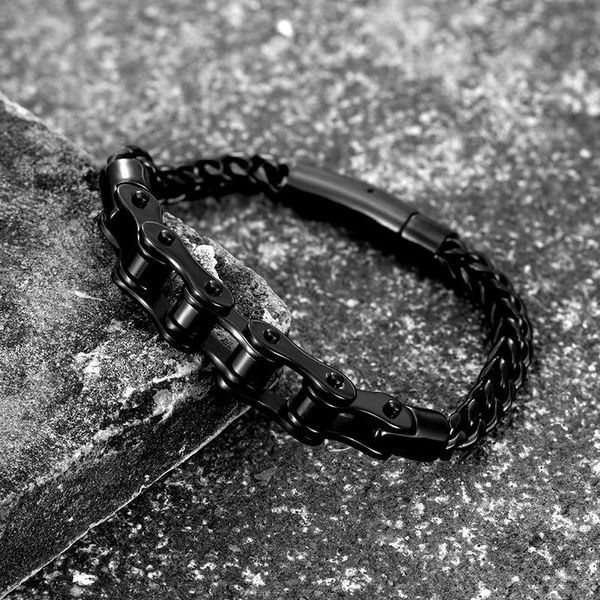 link, chain fashion personality motorcycle for men and women bracelet simple stainless steel trendy jewelry hip hop rock, Black
link, chain fashion personality motorcycle for men and women bracelet simple stainless steel trendy jewelry hip hop rock, Black