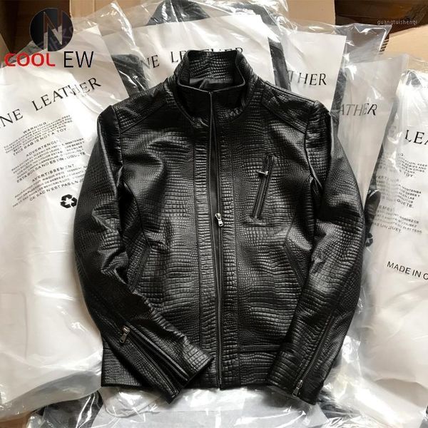 men's leather & faux brand men slim fit crocodile pattern sheepskin genuine biker jacket stand collar coats windproof motorcycle jacket, Black
men's leather & faux brand men slim fit crocodile pattern sheepskin genuine biker jacket stand collar coats windproof motorcycle jacket, Black