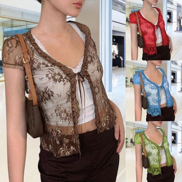 women's t-shirt floral lace mesh female crop see through cardigan fashionable short-sleeved top, White
women's t-shirt floral lace mesh female crop see through cardigan fashionable short-sleeved top, White