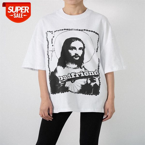 european and american high street simple print t-shirt loose jesus illustration short sleeve tee couple men women #2i7h, White;black
european and american high street simple print t-shirt loose jesus illustration short sleeve tee couple men women #2i7h, White;black
