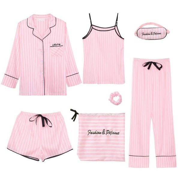 women's tracksuits 2021 pink 7 pieces emulation silk pajamas sets striped pyjama women sleepwear summer autumn homewear, Gray
women's tracksuits 2021 pink 7 pieces emulation silk pajamas sets striped pyjama women sleepwear summer autumn homewear, Gray