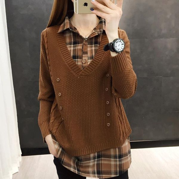 spring autumn style fake two-piece sweater lady casual turn-down collar long sleeve knitted pullover zz0999, White;black
spring autumn style fake two-piece sweater lady casual turn-down collar long sleeve knitted pullover zz0999, White;black