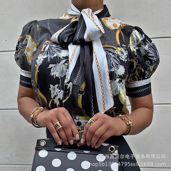 women's t-shirt 2021 fashion style short-sleeved printed streamer casual clothing, White
women's t-shirt 2021 fashion style short-sleeved printed streamer casual clothing, White