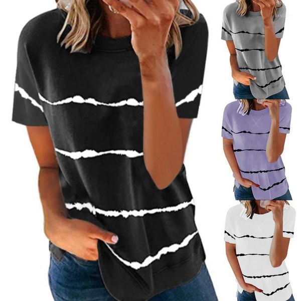 women's t-shirt clothing spring and summer fashion tie-dye printed striped loose short-sleeved plus size, White
women's t-shirt clothing spring and summer fashion tie-dye printed striped loose short-sleeved plus size, White
