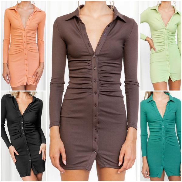 2021 europe and the united states new autumn and winter women's solid color shirt collar single breasted slim long sleeve dress, Black;gray
2021 europe and the united states new autumn and winter women's solid color shirt collar single breasted slim long sleeve dress, Black;gray