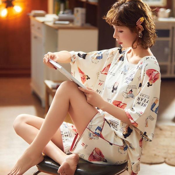 sleepwear women cotton short sleeve comfortable printing home clothes for soft summer pajama sets girl women's, Black;red
sleepwear women cotton short sleeve comfortable printing home clothes for soft summer pajama sets girl women's, Black;red