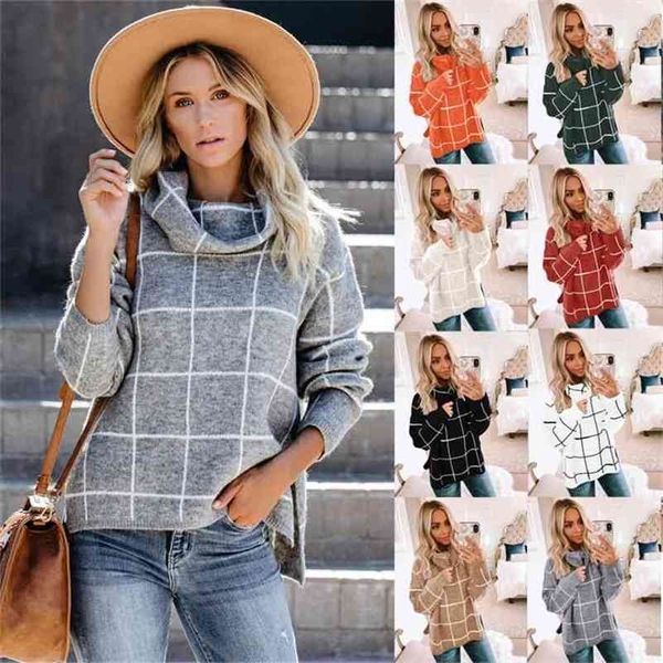 pull femme hiver nouveaut fall sweater women plaid pullovers turtleneck loose knitted jumper korean style casual chandails 210604, White;black
pull femme hiver nouveaut fall sweater women plaid pullovers turtleneck loose knitted jumper korean style casual chandails 210604, White;black