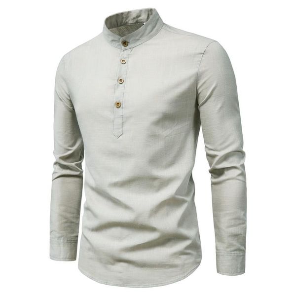 men's casual shirts 2021 autumn cotton and linen long-sleeved shirt solid color stand-up collar fashion slim clothing, White;black
men's casual shirts 2021 autumn cotton and linen long-sleeved shirt solid color stand-up collar fashion slim clothing, White;black