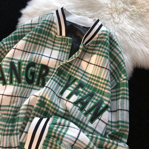 women's jackets hip hop green plaid letter baseball for women korean coats button up oversized american streetwear couples plus size, Black;brown
women's jackets hip hop green plaid letter baseball for women korean coats button up oversized american streetwear couples plus size, Black;brown