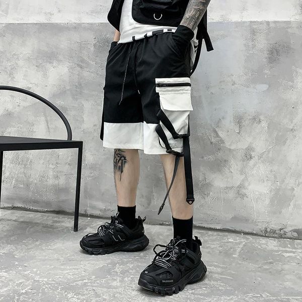 techwear cargo shorts men's black white patchwork casual ribbons multi pockets short homme bermuda masculina, White;black
techwear cargo shorts men's black white patchwork casual ribbons multi pockets short homme bermuda masculina, White;black