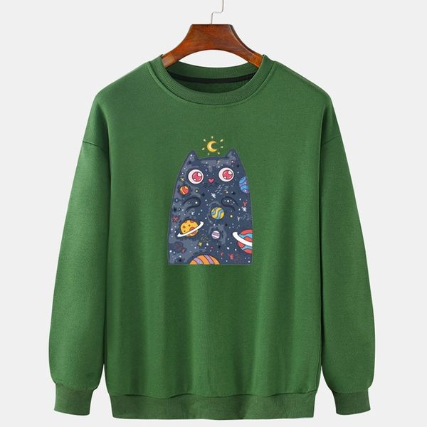 021 spring and autumn new leisure owl print round neck men's sweater large top, Black