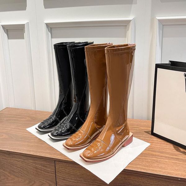 boots women's boot autumn winter simple square head patent leather thick heel zipper high tube anti slip fashion below the knee, Black
boots women's boot autumn winter simple square head patent leather thick heel zipper high tube anti slip fashion below the knee, Black