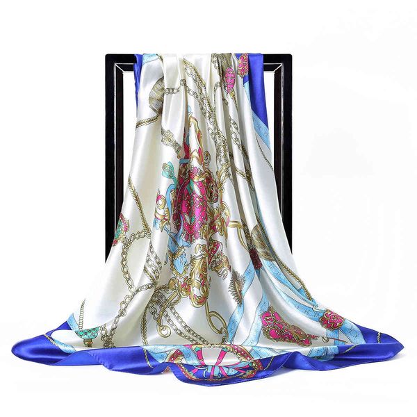 gaohe new 90cm large square towel women's royal fashion wheel chain gift, Blue;gray
gaohe new 90cm large square towel women's royal fashion wheel chain gift, Blue;gray