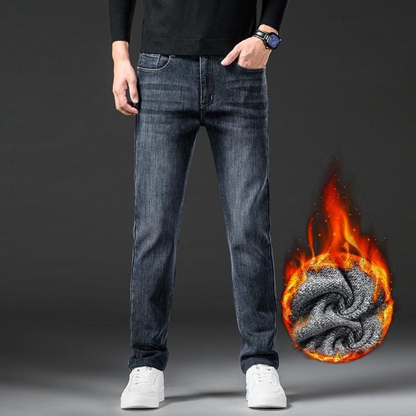 men's jeans brand winter men warm thick fleece stretch straight slim fit denim trousers cotton casual pants plus size 40, Blue
men's jeans brand winter men warm thick fleece stretch straight slim fit denim trousers cotton casual pants plus size 40, Blue