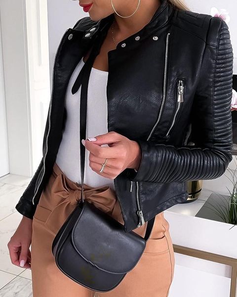 women's jackets jacket pu leather zipper button design coat 2021, Black;brown
women's jackets jacket pu leather zipper button design coat 2021, Black;brown