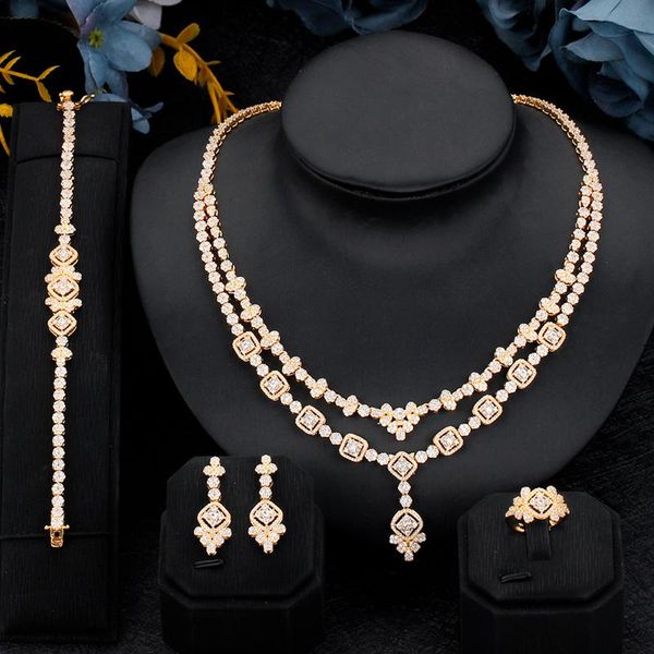 earrings & necklace jewelry set 4pcs fashion double layer design ring bracelet for women party gift wedding cubic zirconia, Silver
earrings & necklace jewelry set 4pcs fashion double layer design ring bracelet for women party gift wedding cubic zirconia, Silver
