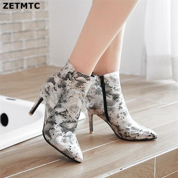 boots women zipper snake print ankle high heels 8.5cm pointed toe pink ladies shoes fashion sexy, Black
boots women zipper snake print ankle high heels 8.5cm pointed toe pink ladies shoes fashion sexy, Black