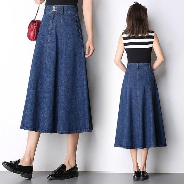 skirts women's denim skirt high waist button zipper korean style elegant loose good elastic leisure a-line ladies summer long, Black
skirts women's denim skirt high waist button zipper korean style elegant loose good elastic leisure a-line ladies summer long, Black