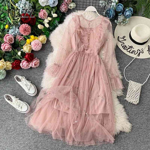 elegant women mesh dress fashion spring autumn long sleeve midi dresses korean ladie vintage sequins robe vestidos 210602, Black;gray
elegant women mesh dress fashion spring autumn long sleeve midi dresses korean ladie vintage sequins robe vestidos 210602, Black;gray