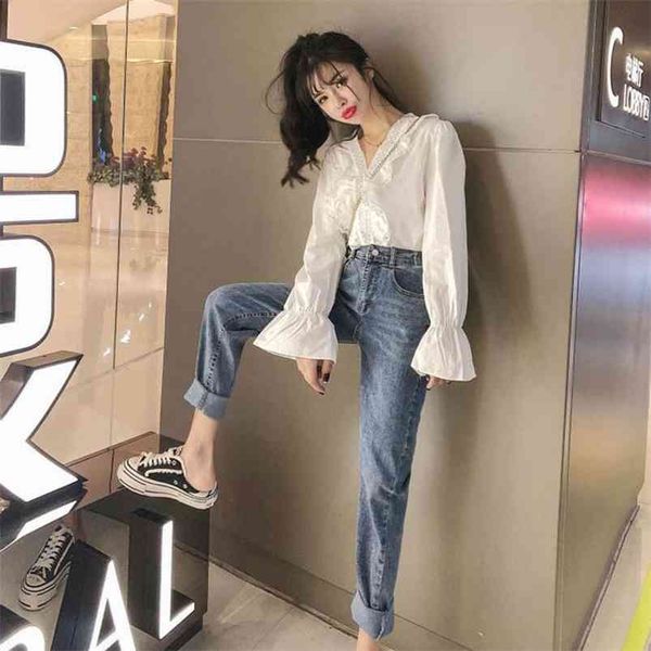 spring autumn women's shirts all-match lace v-neck long-sleeved blouse korean style solid color loose casual gx207 210507, White
spring autumn women's shirts all-match lace v-neck long-sleeved blouse korean style solid color loose casual gx207 210507, White