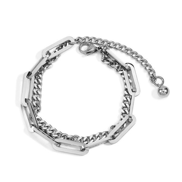 link, chain product men's punk style bracelet ladies fashion titanium steel silver double layer, Black
link, chain product men's punk style bracelet ladies fashion titanium steel silver double layer, Black