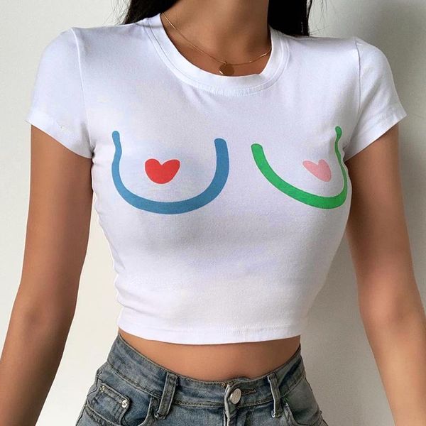 women's t-shirt women short sleeve heart print club party summer 2021 bodycon outwear o-neck crop clothes, White
women's t-shirt women short sleeve heart print club party summer 2021 bodycon outwear o-neck crop clothes, White