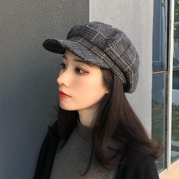 berets beret hat female autumn winter style painter lattice art octagonal sboy women hats womens, Blue;gray 
berets beret hat female autumn winter style painter lattice art octagonal sboy women hats womens, Blue;gray