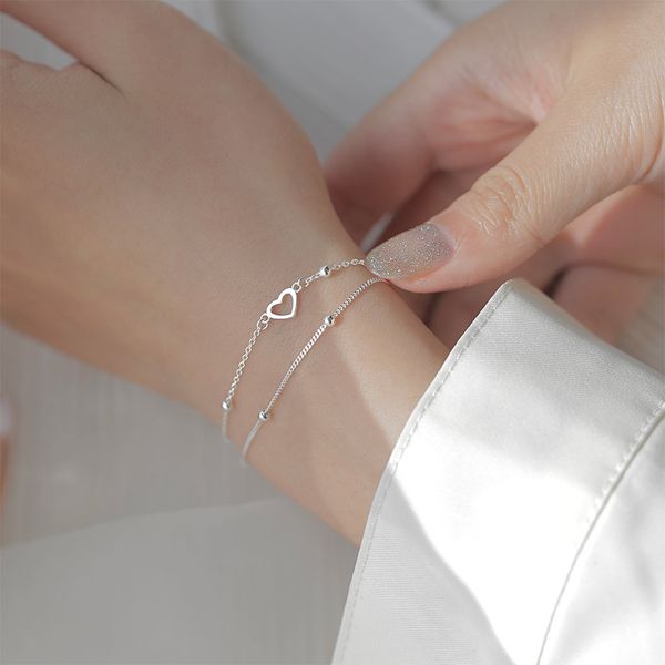 925 sterling silver double layers heart charm bracelets &bangle for women girls elegant birthday wedding party sl001, Black
925 sterling silver double layers heart charm bracelets &bangle for women girls elegant birthday wedding party sl001, Black