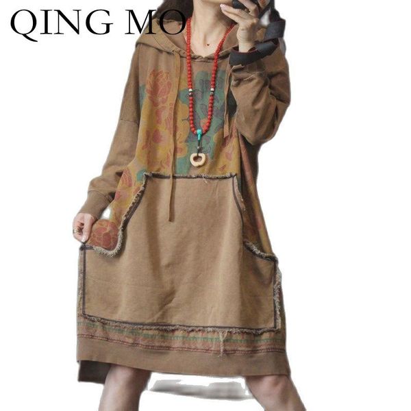 casual dresses qing mo 2021 autumn winter fashion women dress loose and thin retro printed hooded pullover sweater zwl362, Black;gray
casual dresses qing mo 2021 autumn winter fashion women dress loose and thin retro printed hooded pullover sweater zwl362, Black;gray