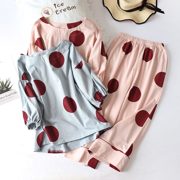 women's sleepwear spring summer pajamas set full cotton women's lantern sleeve cropped trousers two piece suit ladies home clothes, Black;red
women's sleepwear spring summer pajamas set full cotton women's lantern sleeve cropped trousers two piece suit ladies home clothes, Black;red