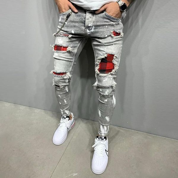 men's skinny ripped jeans quilted embroidered patchwork denim pants hip-hop jogging male trousers, Blue
men's skinny ripped jeans quilted embroidered patchwork denim pants hip-hop jogging male trousers, Blue