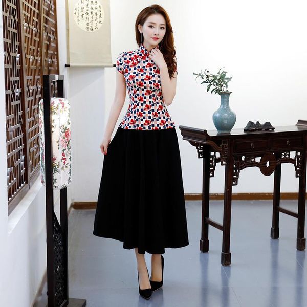 spring womens blouse skirt sets traditional chinese 2pc short sleeve shirt mandarin collar cheongsam dress flowers s-xxxl women's two p, White
spring womens blouse skirt sets traditional chinese 2pc short sleeve shirt mandarin collar cheongsam dress flowers s-xxxl women's two p, White
