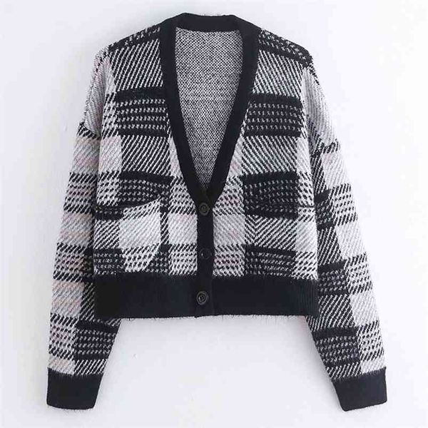 women autumn winter plaid sweater coats long sleeve loose plus size v-neck female vintage fashion sweaters outerwear 210513, White;black
women autumn winter plaid sweater coats long sleeve loose plus size v-neck female vintage fashion sweaters outerwear 210513, White;black
