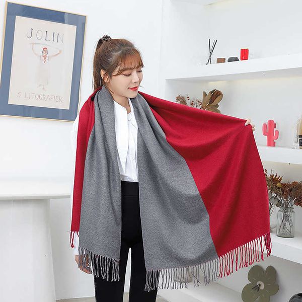 wool women's warm thickened two-color double-sided tassel shawl autumn and winter cashmere scarf, Blue;gray
wool women's warm thickened two-color double-sided tassel shawl autumn and winter cashmere scarf, Blue;gray