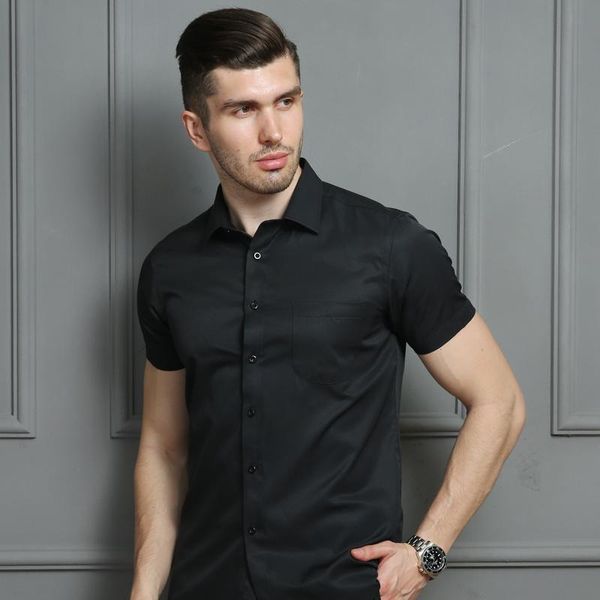 men's dress shirts casual short sleeved shirt white blue pink black male regular fit for men social, White;black
men's dress shirts casual short sleeved shirt white blue pink black male regular fit for men social, White;black