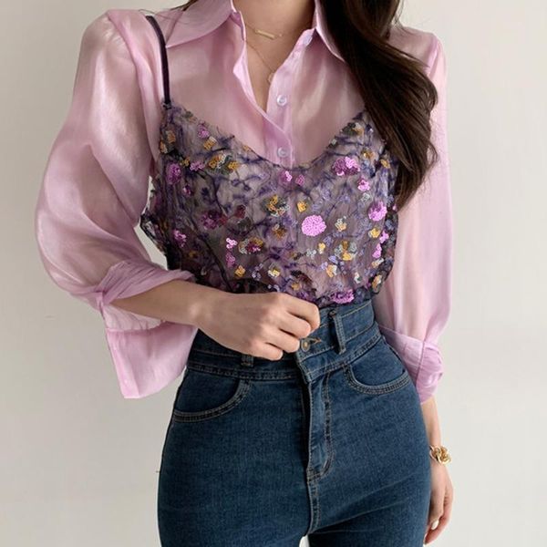 women's blouses & shirts korean sequined women blouse ol 2pcs fashion transparent blusas mujer 2021 spring summer retro young girl, White
women's blouses & shirts korean sequined women blouse ol 2pcs fashion transparent blusas mujer 2021 spring summer retro young girl, White