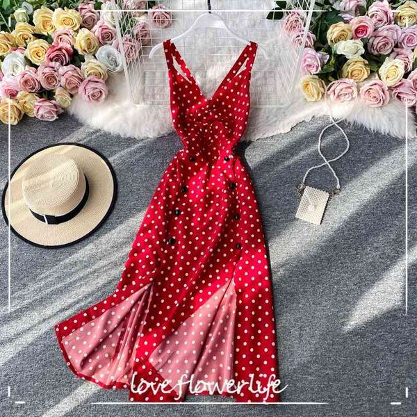 summer polka dot spaghetti strap dress a-line v-neck sleeveless high waist mid-calf lady dress 210521, Black;gray
summer polka dot spaghetti strap dress a-line v-neck sleeveless high waist mid-calf lady dress 210521, Black;gray