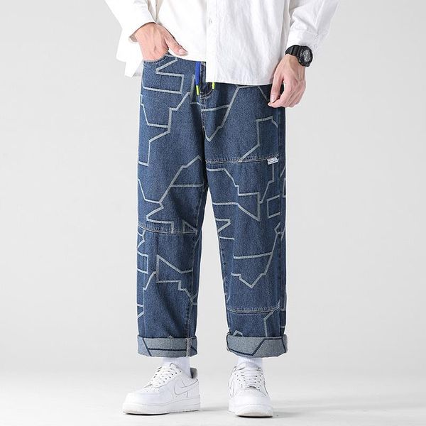 men's jeans printed pattern baggy 2021 autumn korean style straight wide leg pants denim trousers male brand clothing, Blue
men's jeans printed pattern baggy 2021 autumn korean style straight wide leg pants denim trousers male brand clothing, Blue
