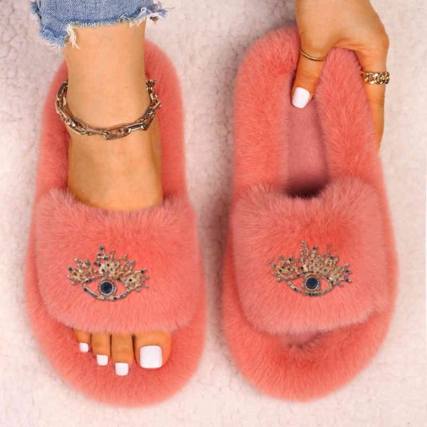 women's cozy faux fur slides slippers golden rhinestone crystal eye sandals flip flops flats custom house warm shoes, Black
women's cozy faux fur slides slippers golden rhinestone crystal eye sandals flip flops flats custom house warm shoes, Black