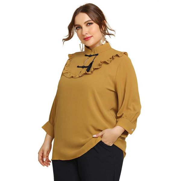 women's blouses & shirts spring autumn xl to 4xl plus size women retro stand-up collar solid casual shirt ruffles outerwear tr0165, White
women's blouses & shirts spring autumn xl to 4xl plus size women retro stand-up collar solid casual shirt ruffles outerwear tr0165, White