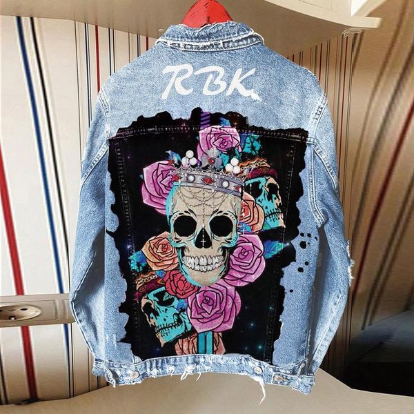 women's jackets ripped denim jacket rose skull printed men's and women's casual spring autumn., Black;brown
women's jackets ripped denim jacket rose skull printed men's and women's casual spring autumn., Black;brown