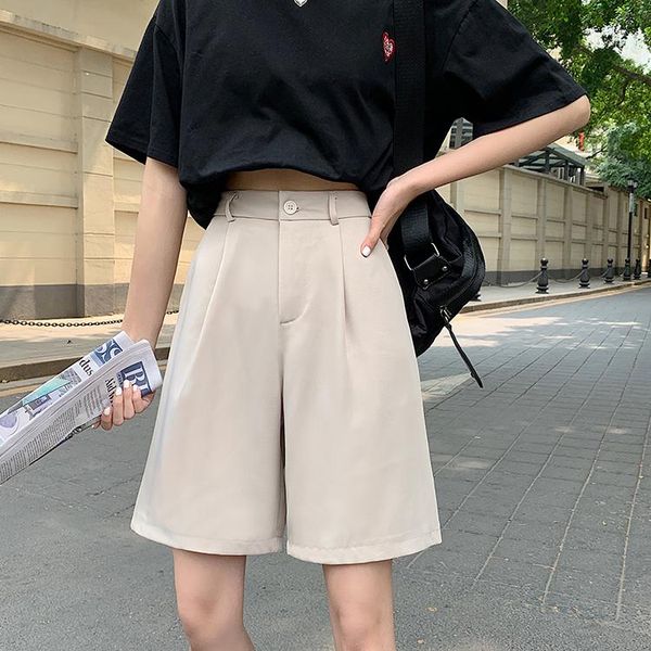 women's shorts loose suit women straight leg high waist zipper button pockets lady summer clothes casual knee length japan style, White;black
women's shorts loose suit women straight leg high waist zipper button pockets lady summer clothes casual knee length japan style, White;black
